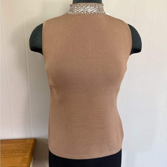 Joseph A • Silk High Neck Choker Embellished Sleeveless Blouse - Picture 1 of 11
